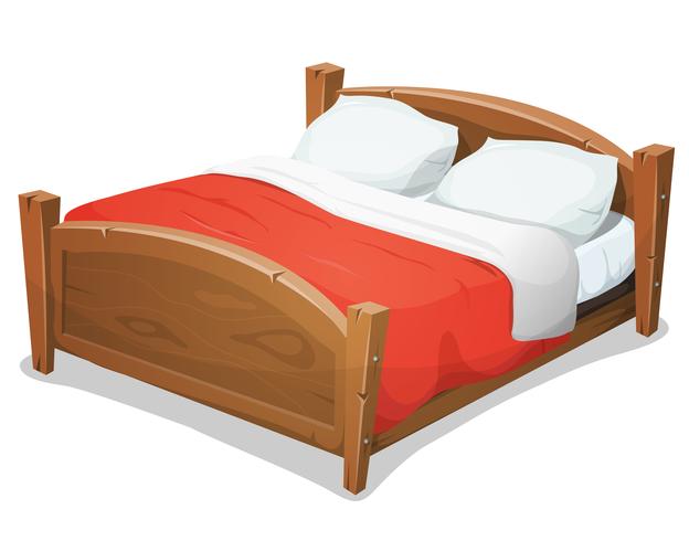 Cama De Casal De Madeira Com Cobertor Vermelho vetor