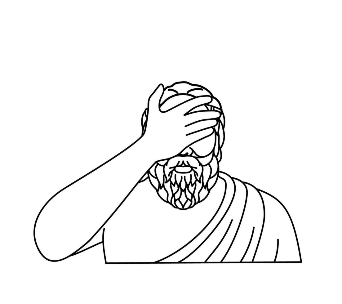 facepalm com grego filósofo Sócrates colocação mão através face mono linha arte vetor