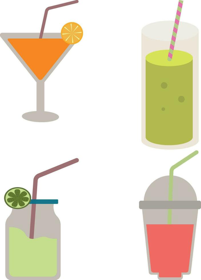 fresco bebida. espumante bebidas Projeto com fofa rabisco decoração. fruta refrescos e suave bebidas dentro óculos. vetor ilustração.
