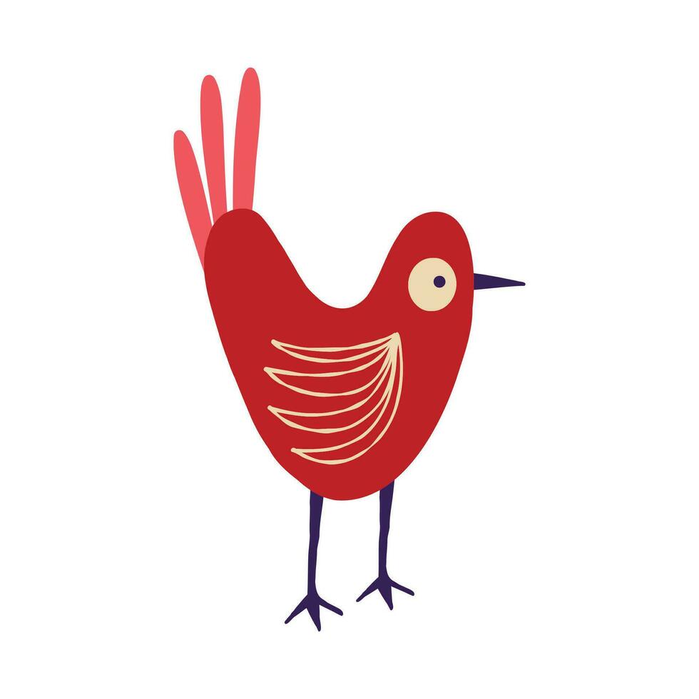 impressionante esquisito vermelho pássaro. uma bizarro conto de fadas pássaro de fogo vetor