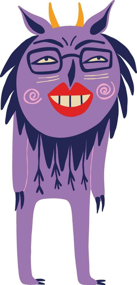 fofa engraçado personagem monstro com engraçado sorrir face. ilustração dentro uma moderno infantil desenhado à mão estilo vetor