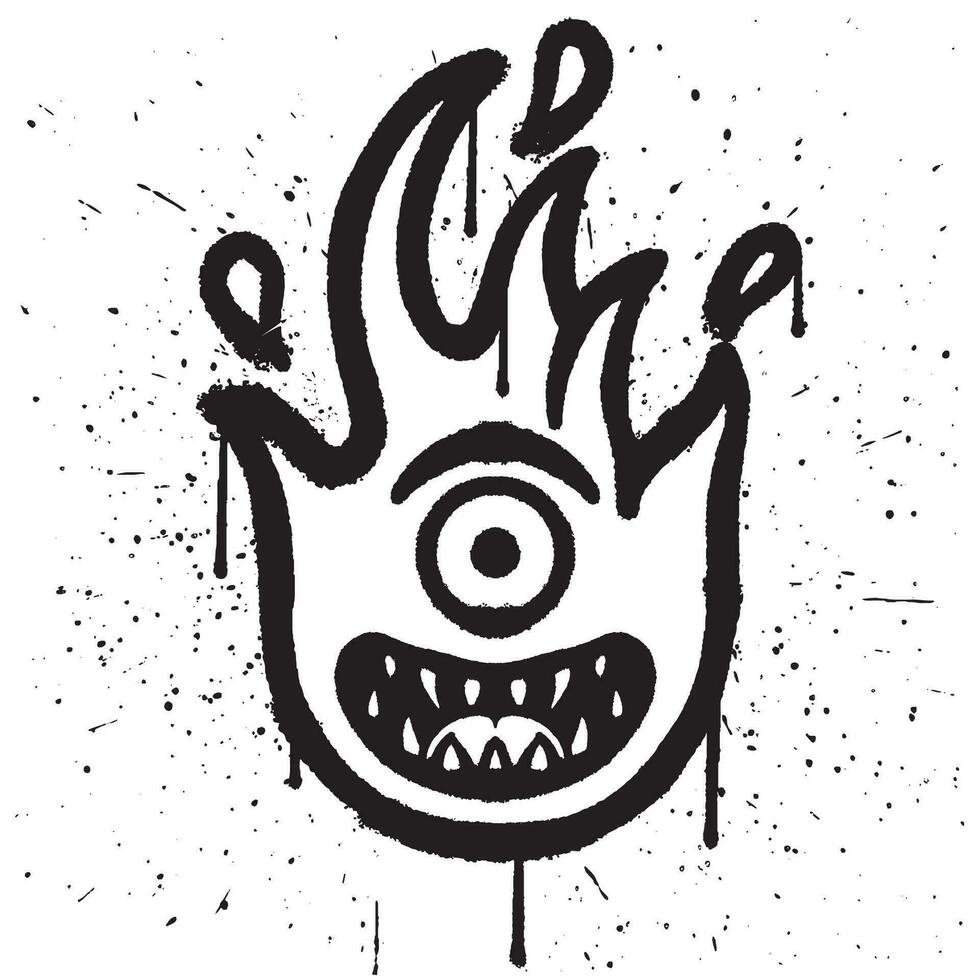 grafite spray pintura sorrir fogo ciclope personagem emoticon isolado vetor