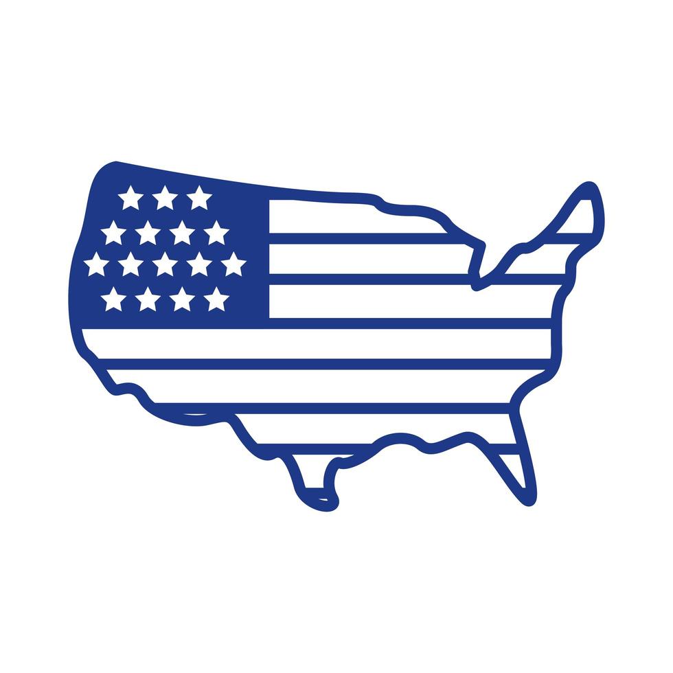 mapa com estilo de linha de bandeira dos estados unidos da américa vetor