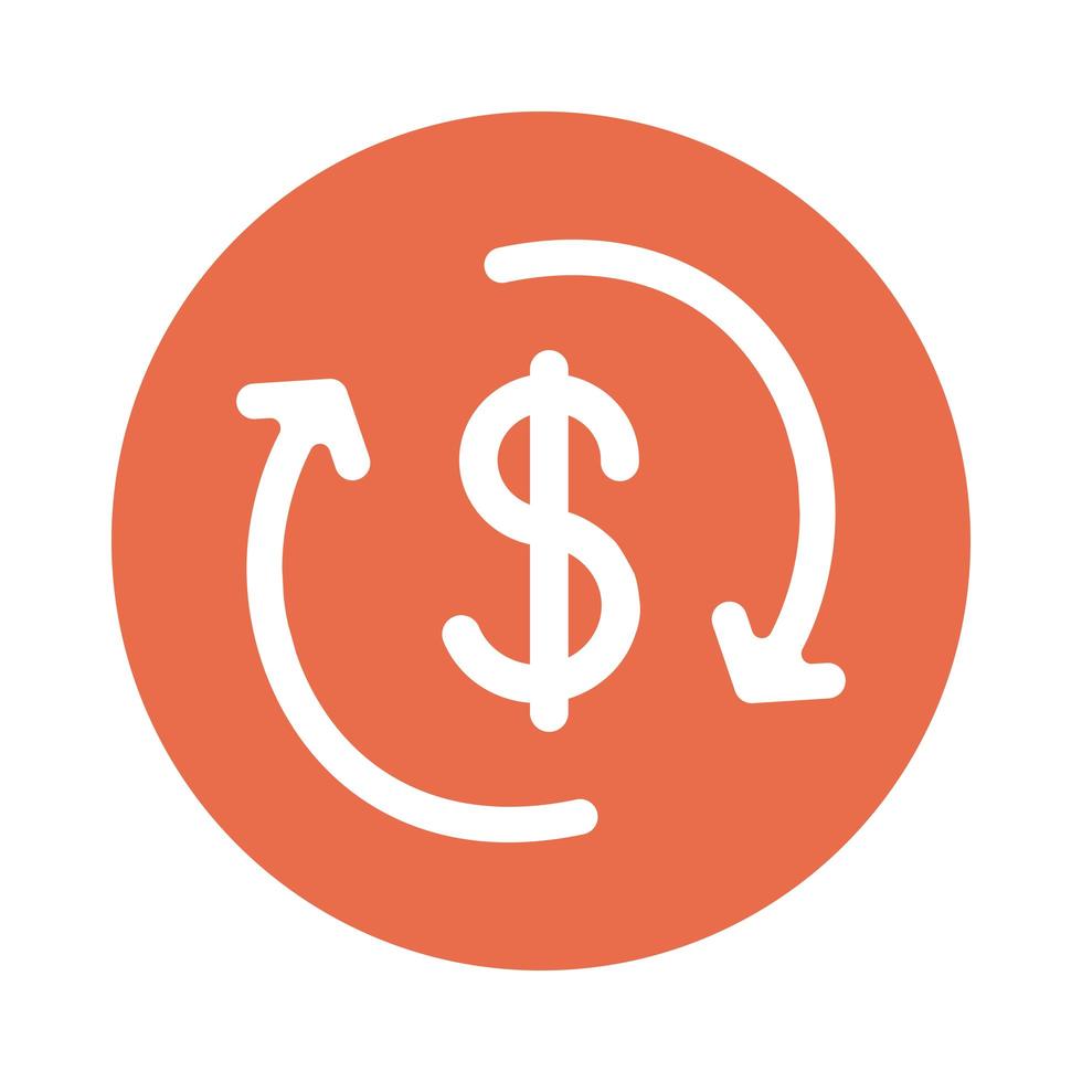 símbolo de dinheiro com ícone de estilo de bloco de setas vetor