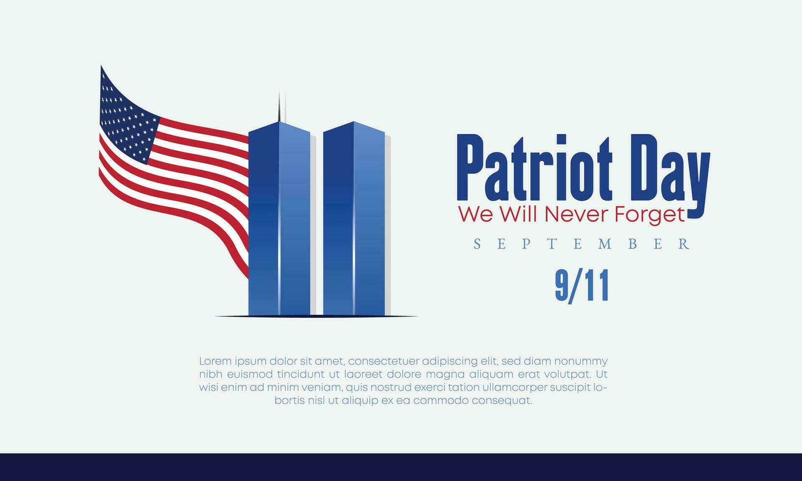 lembrando setembro 9 11. patriota dia. setembro 11. Nunca esqueço EUA 9 11. gêmeo torres em americano bandeira. mundo comércio Centro nove onze. vetor Projeto modelo com vermelho, branco e azul cores