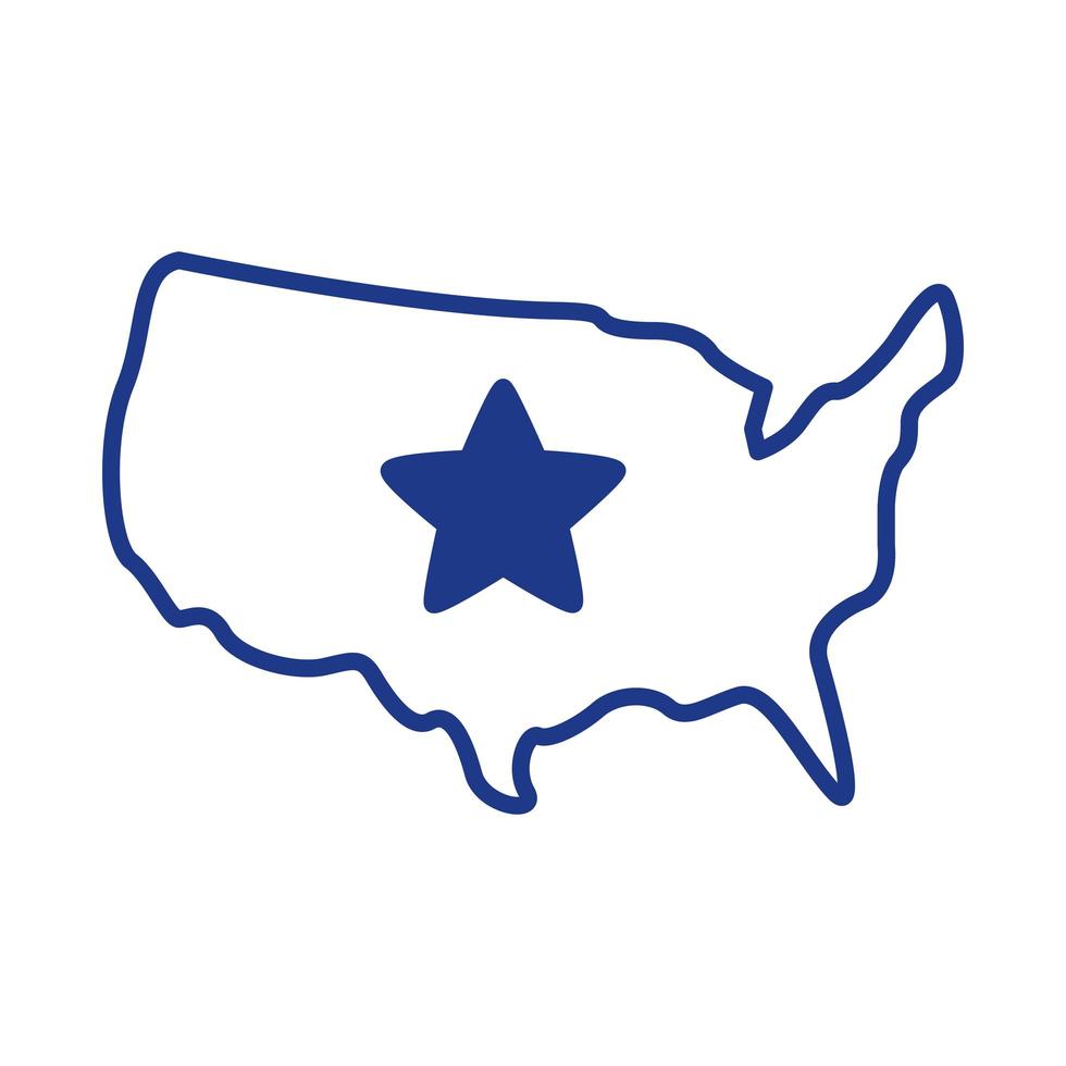 mapa dos EUA com ícone de estilo de linha em estrela vetor
