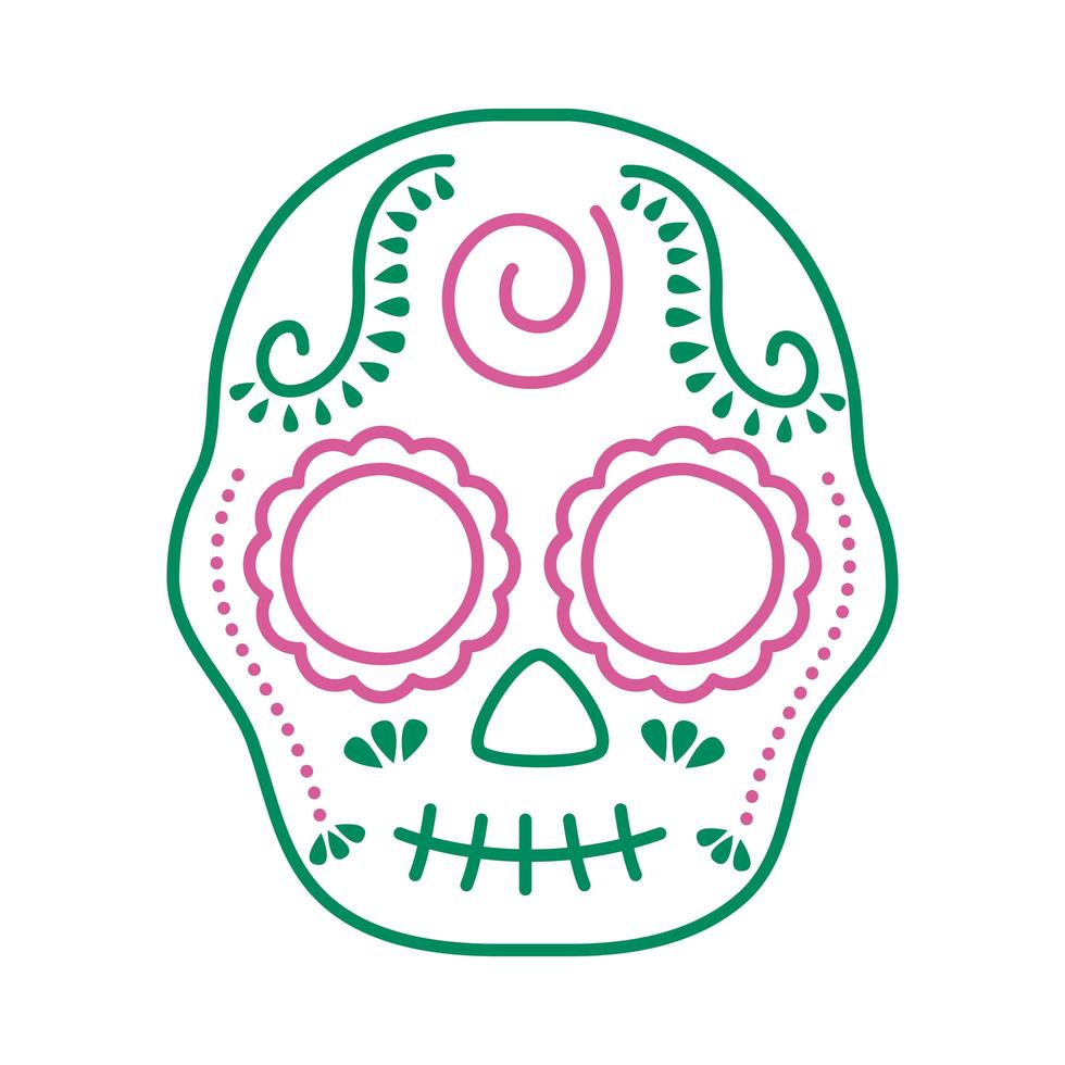 estilo tradicional da linha da cabeça do crânio mexicano vetor
