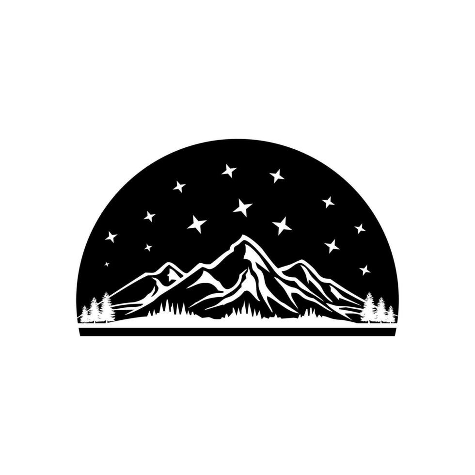 logotipo ilustração do montanhas e estrelas às noite vetor