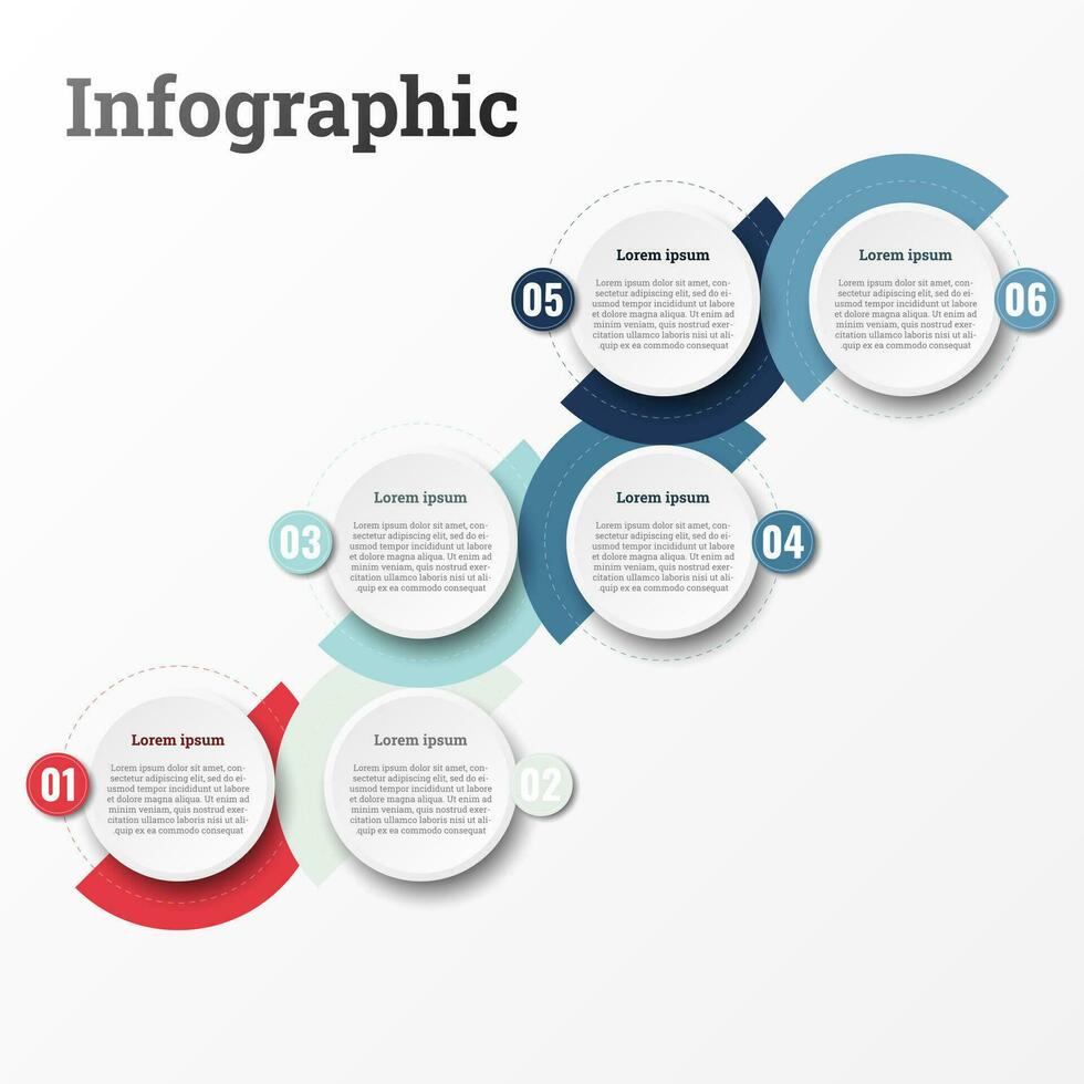 informação infográfico este relatórios sobre a fluxo de trabalho dentro cada degrau com uma total do 6 tópicos. vetor