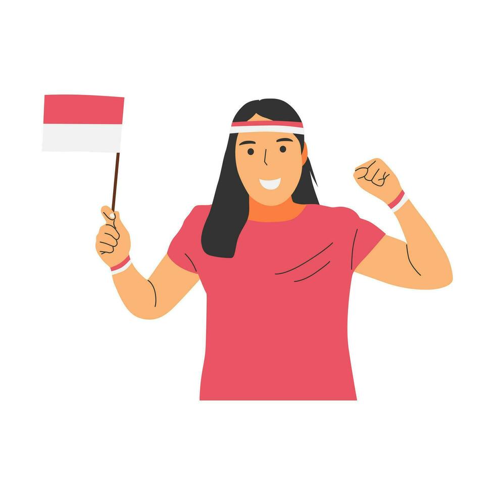 a comemorar Indonésia independência dia segurando indonésio bandeira vetor