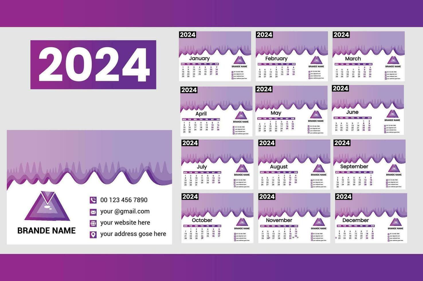 criativo moderno mesa calendário modelo Projeto 2024 vetor