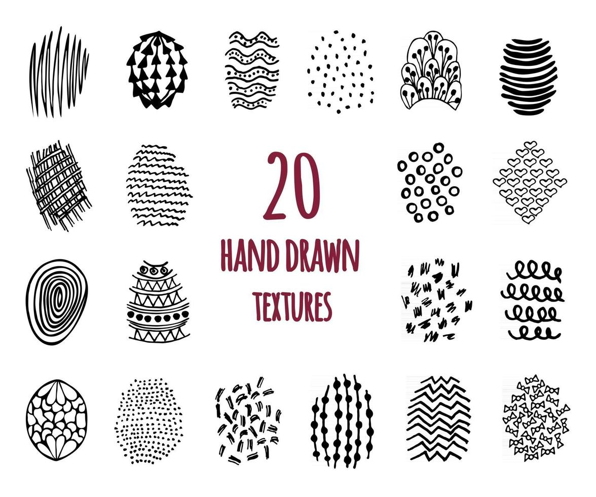 conjunto de 20 texturas desenhadas à mão vetor