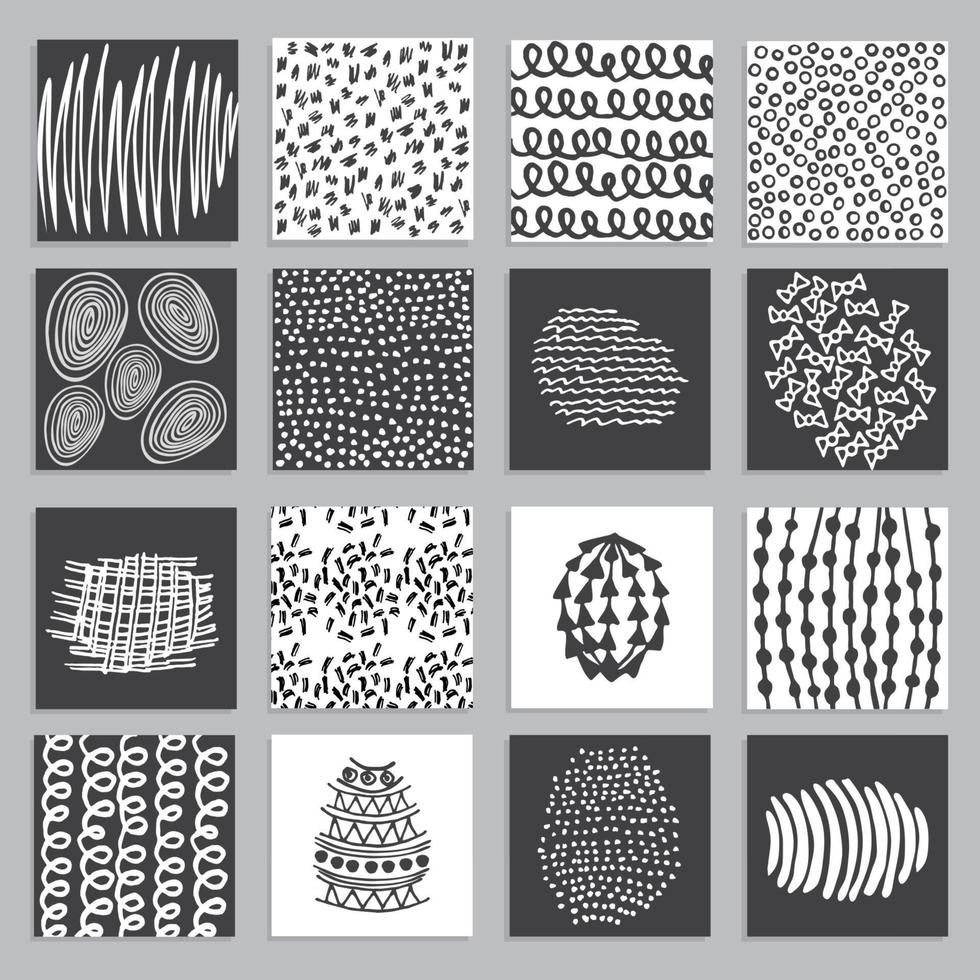 conjunto de 16 cartões criativos em preto e branco vetor