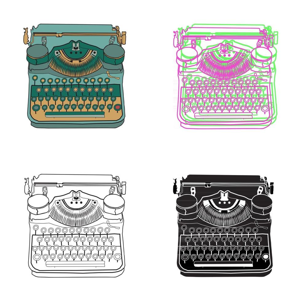 conjunto de 4 máquinas de escrever vintage em tons pastel vetor
