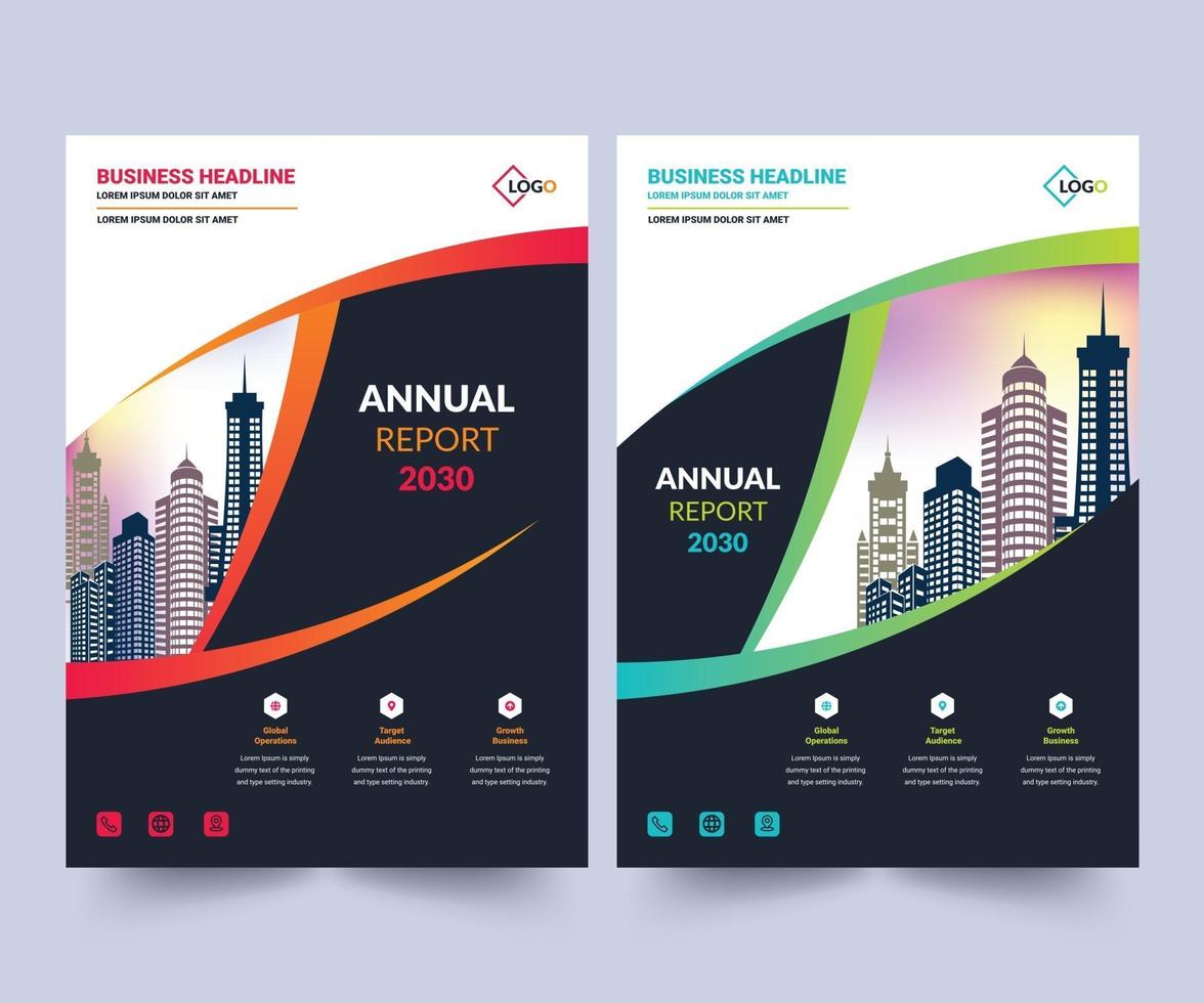 modelo de layout de design de relatório anual, modelo de folheto de negócios corporativos, design moderno e criativo para uso em projeto multiuso vetor