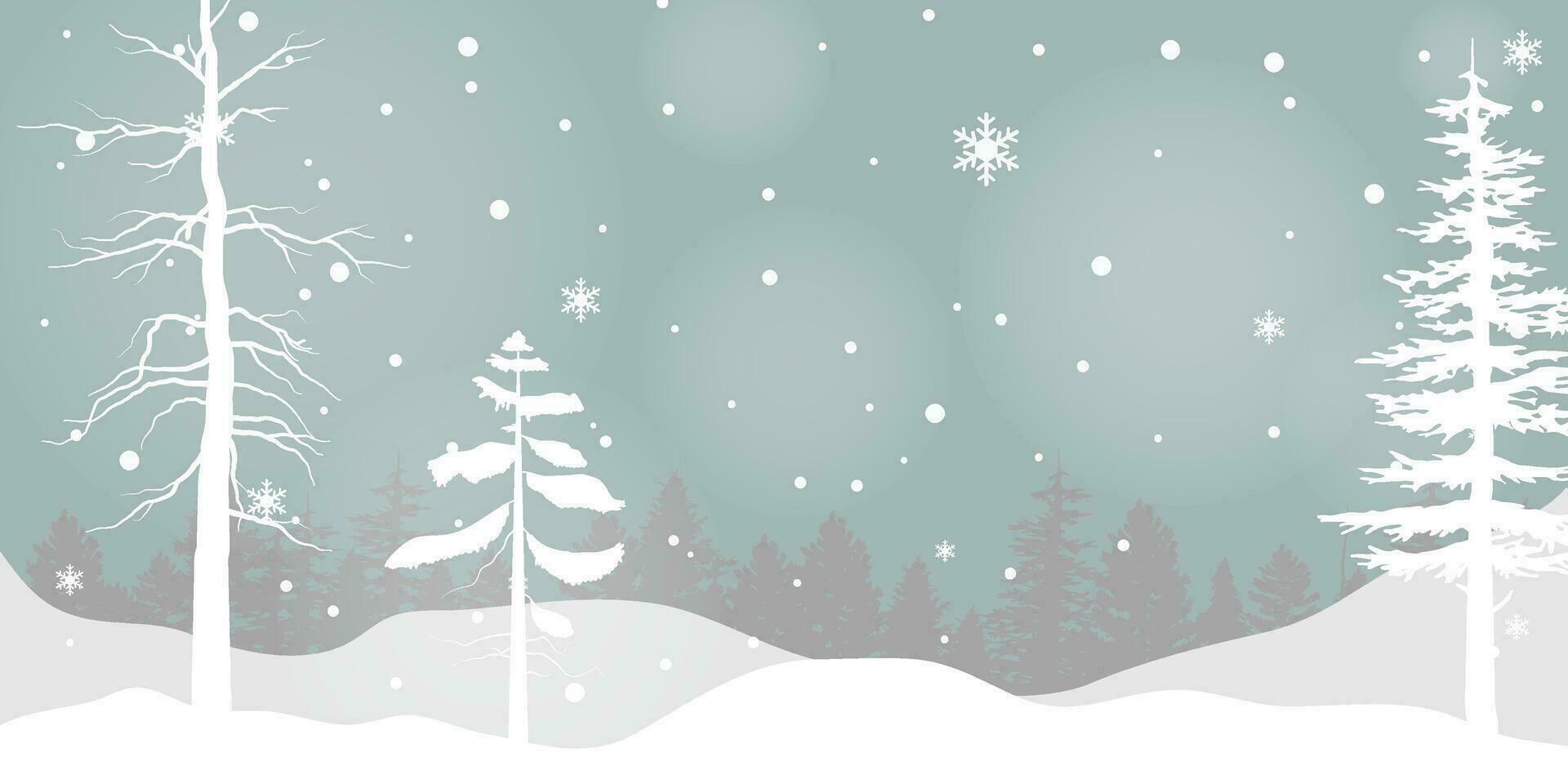 Preto e branco árvore floresta fundo e nevando para inverno estação conceito. mão desenhado isolado ilustrações. vetor