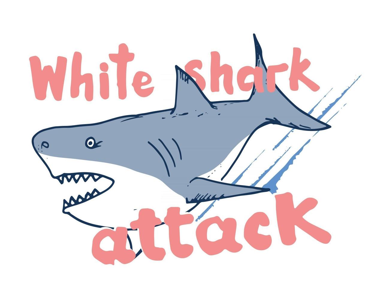 esboço desenhado à mão de tubarão fofo, ilustração em vetor desenho impressão em t-shirt