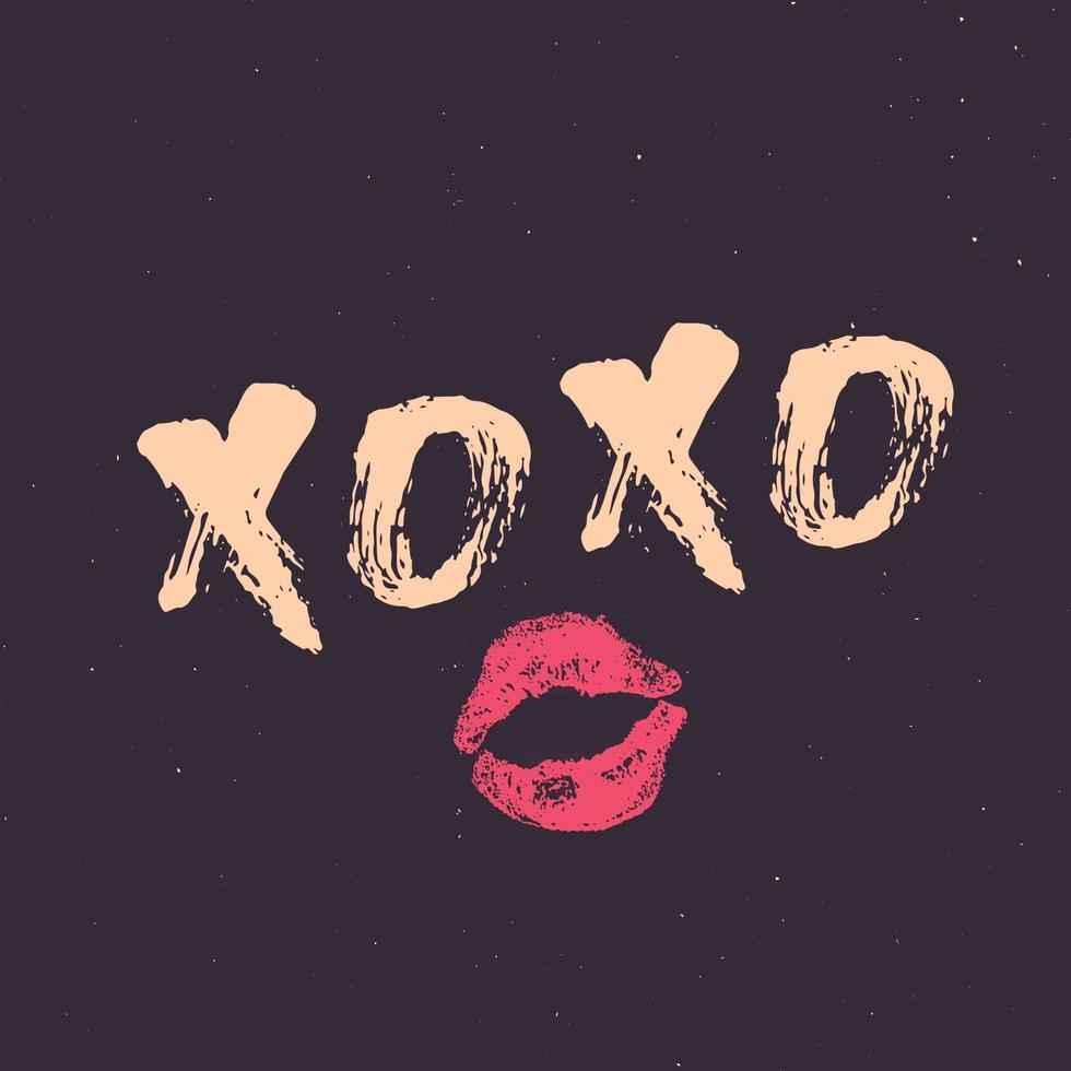 Sinal de rotulação de escova xoxo, frase caligráfica grunge de abraços e beijos, símbolos xoxo de abreviação de gíria da internet, ilustração vetorial vetor