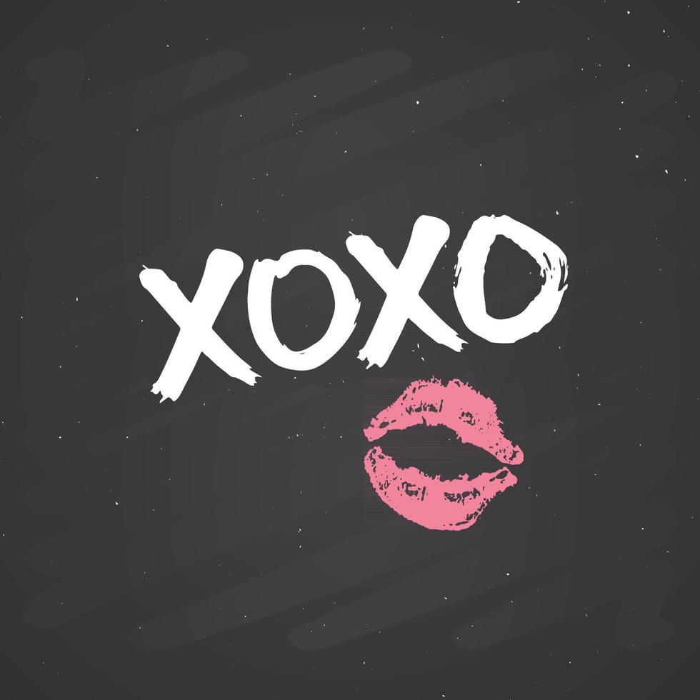 Sinal de rotulação de escova xoxo, frase caligráfica grunge de abraços e beijos, símbolos xoxo de abreviação de gíria da internet, ilustração vetorial vetor