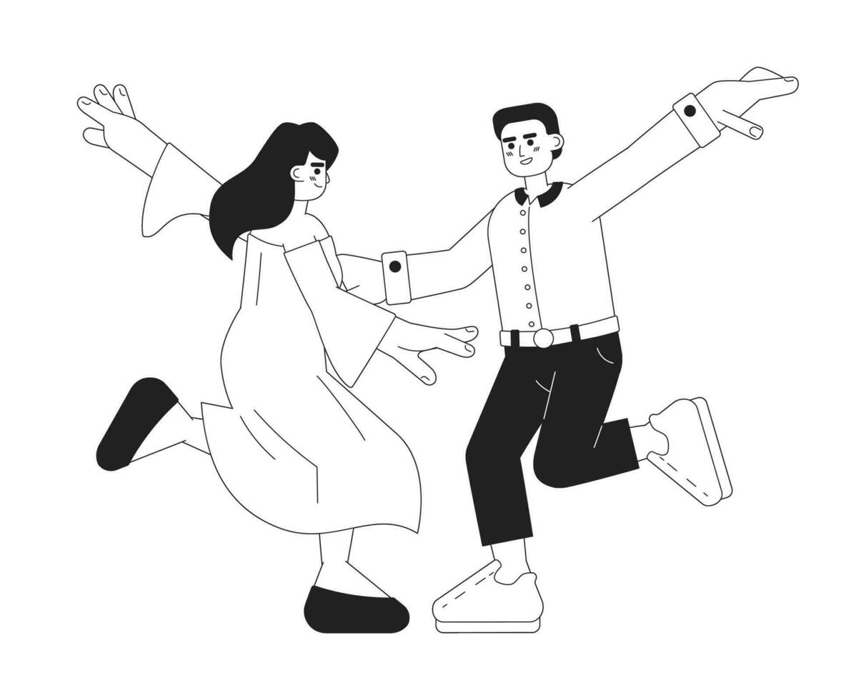 homem e mulher dançando monocromático plano vetor personagens. profissional coreografia. editável fino linha cheio corpo pessoas em branco. simples bw desenho animado local imagem para rede gráfico Projeto