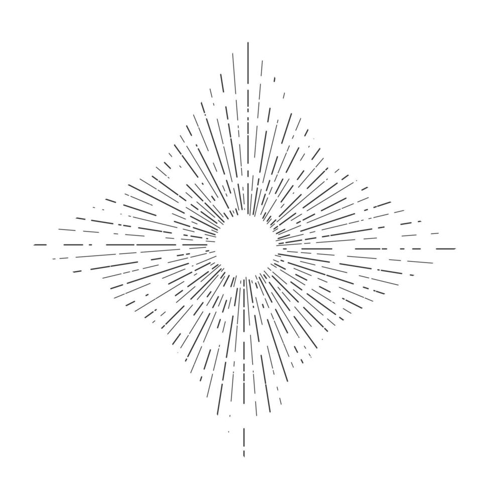 Conjunto de rajadas de sol retrô, coleção de formas de raios de sol radiante vintage para logotipo, etiquetas ou emblemas e ilustração em vetor modelo decoração tipografia.