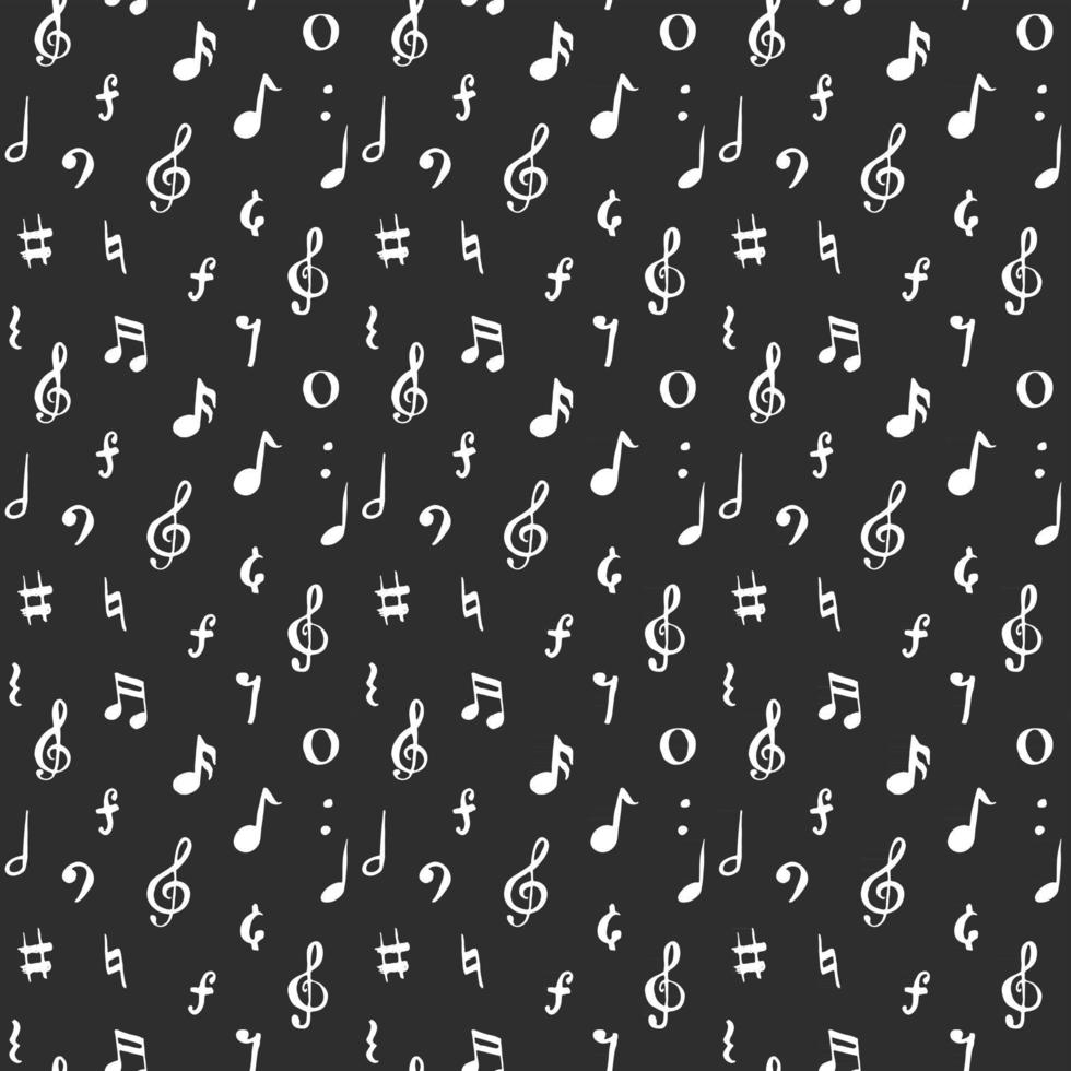 ilustração em vetor música nota padrão sem emenda. símbolos de notas musicais esboçadas desenhadas à mão