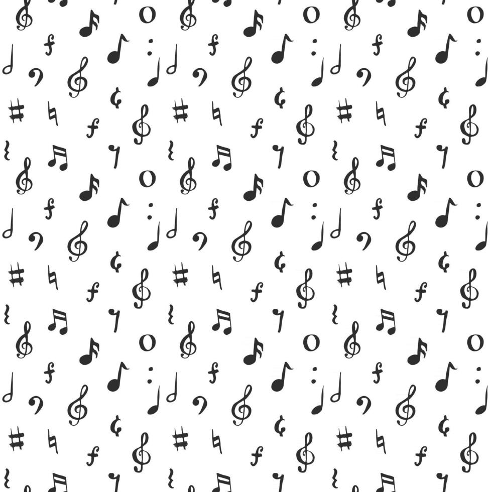 ilustração em vetor música nota padrão sem emenda. símbolos de notas musicais esboçadas desenhadas à mão