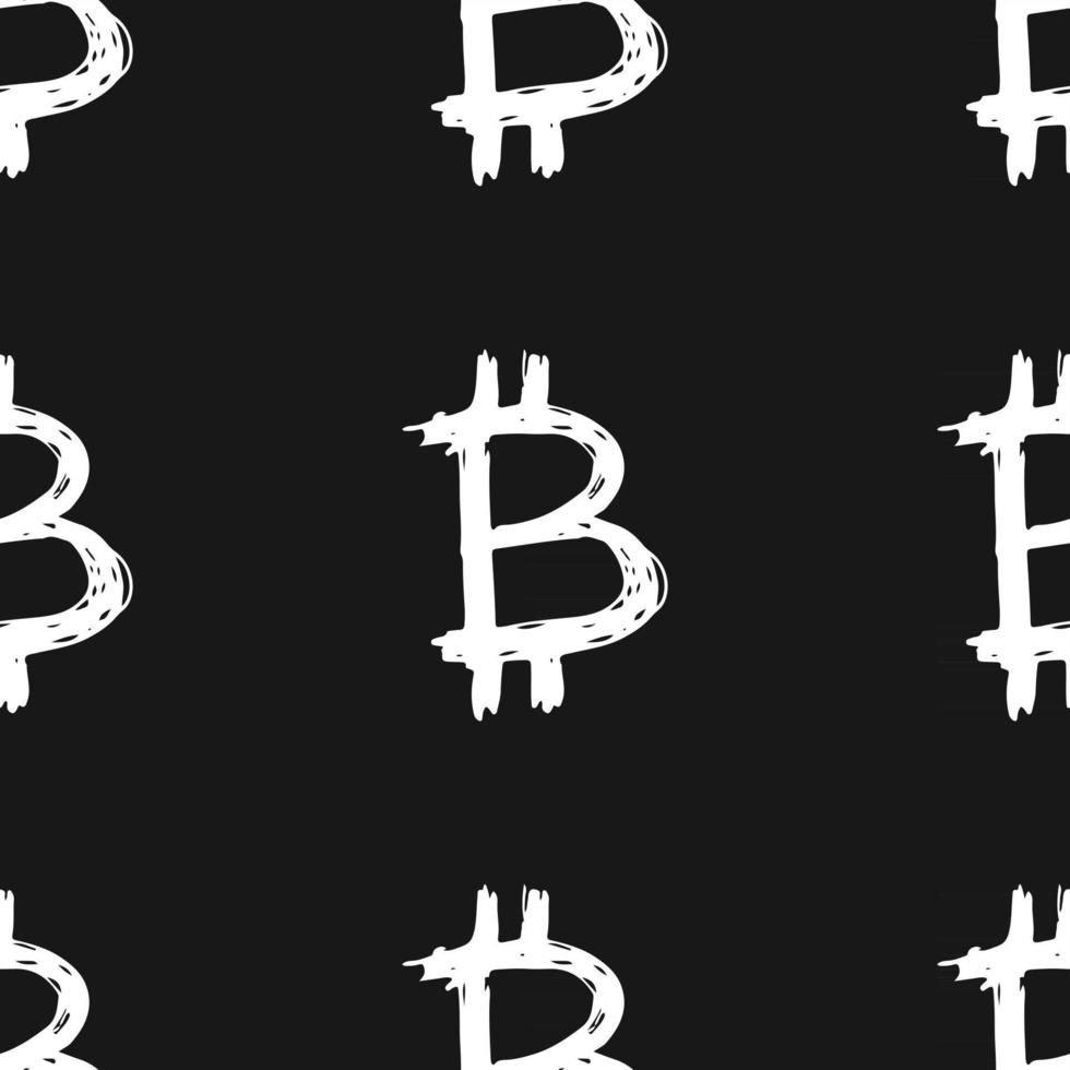 ícone de sinal de bitcoin escova lettering padrão sem emenda, fundo de símbolos caligráficos de grunge, ilustração vetorial vetor
