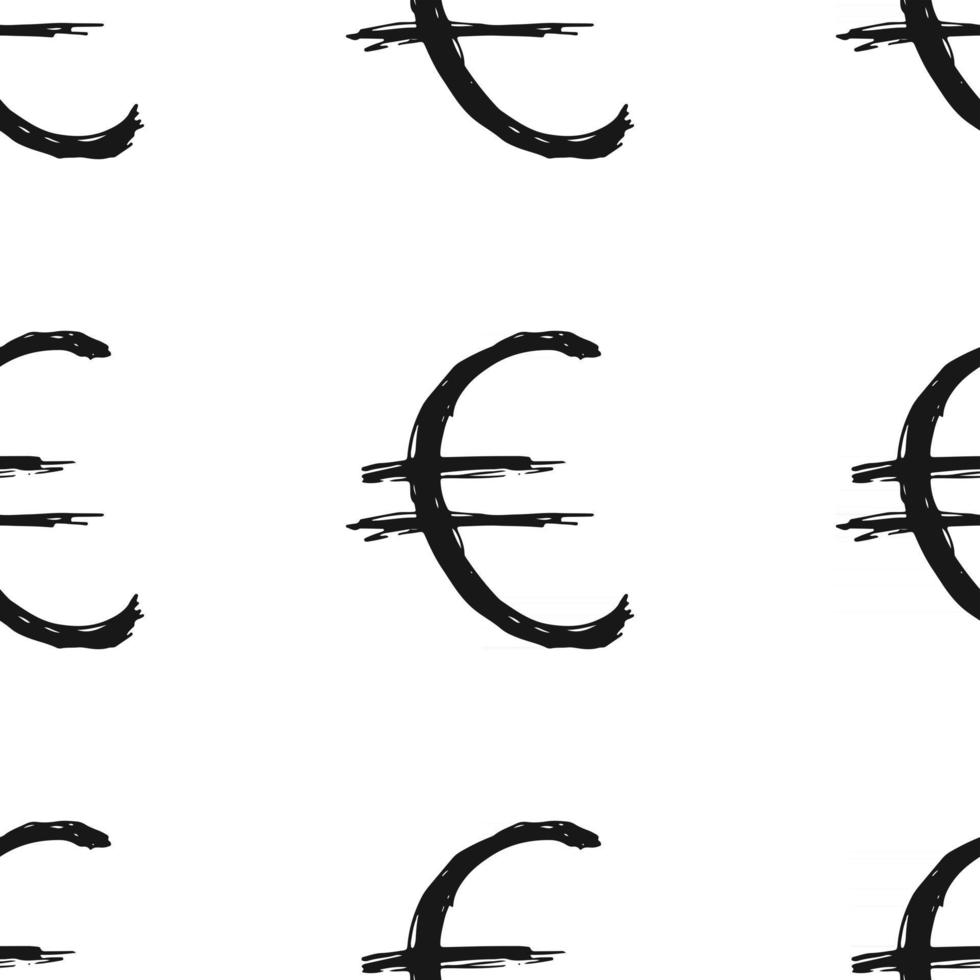 ícone de sinal do euro escova lettering padrão sem emenda, fundo de símbolos caligráficos de grunge, ilustração vetorial vetor