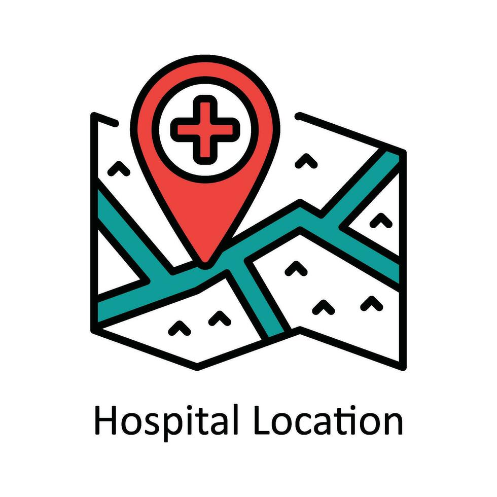 hospital localização vetor preencher esboço ícone Projeto ilustração. mapa e navegação símbolo em branco fundo eps 10 Arquivo