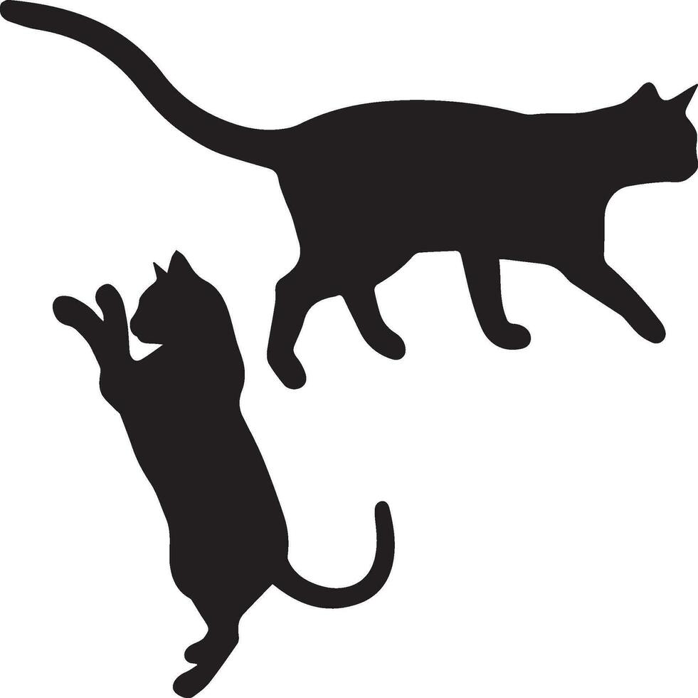 conjunto do gato ícones. 2 Preto gato silhuetas isolado em branco fundo. desenho animado gatos silhuetas. vetor ilustração