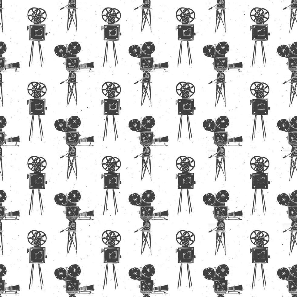 Princamera vintage seamless pattern, handdrawn sketch, retro filme e indústria cinematográfica, ilustração vetorial vetor