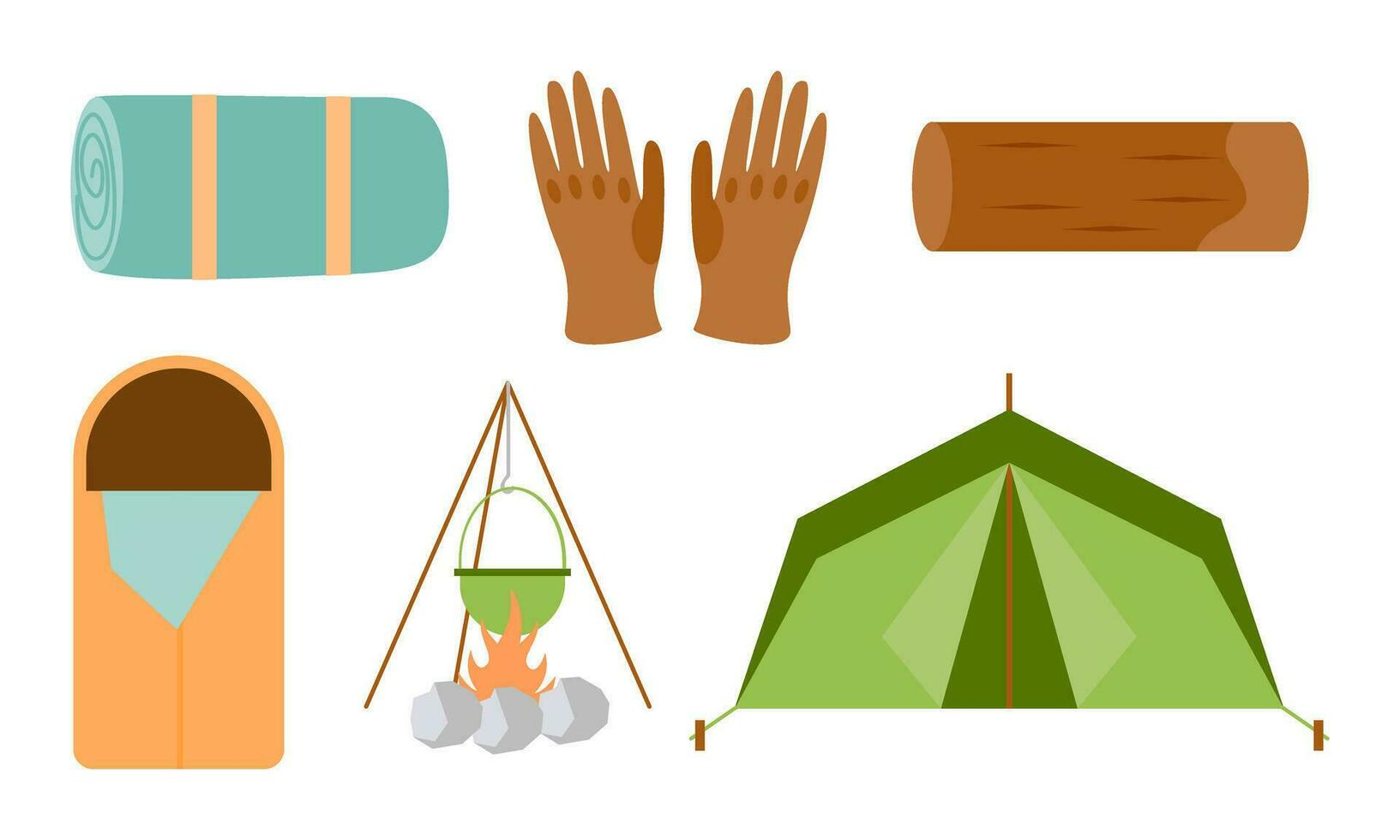 desenho animado acampamento e caminhada equipamento barraca e floresta natureza acampamento logotipo vetor