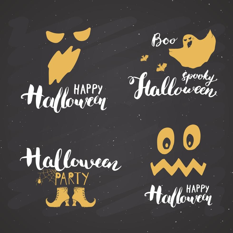 conjunto de cartões de halloween. lettering sinal de caligrafia e elementos desenhados à mão, convite para festa ou ilustração em vetor design de banner de férias