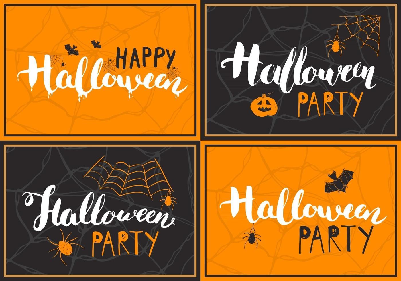 conjunto de cartões de halloween. lettering sinal de caligrafia e elementos desenhados à mão, convite para festa ou ilustração em vetor design de banner de férias