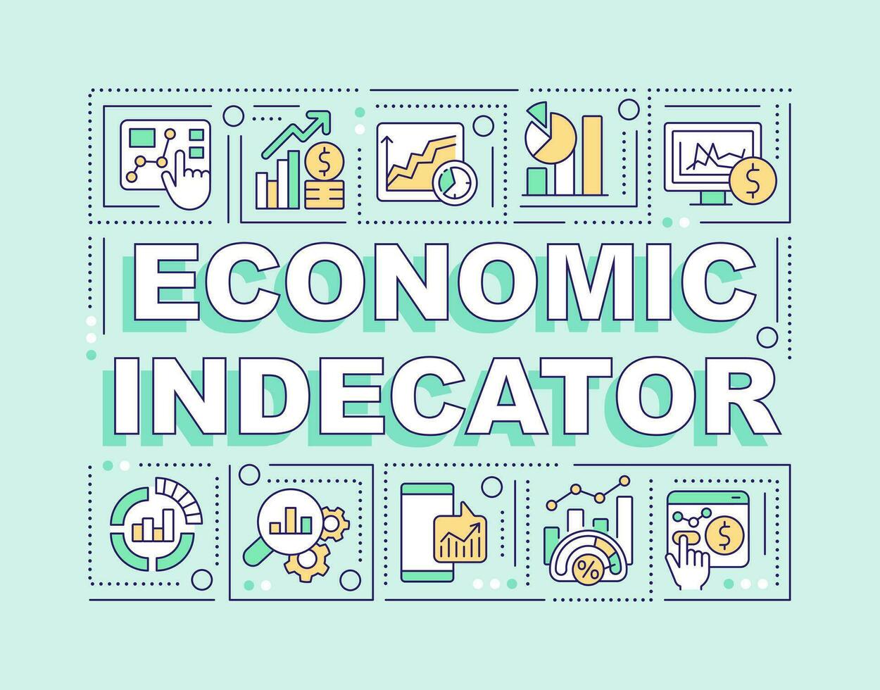 econômico indicador palavra conceitos verde bandeira. mercado análise. infográficos com editável ícones em cor fundo. isolado tipografia. vetor ilustração com texto