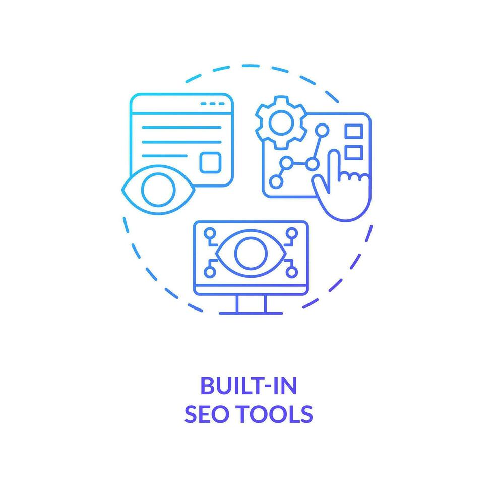 construídas em seo Ferramentas azul gradiente conceito ícone. local na rede Internet análise. procurar motor otimização abstrato idéia fino linha ilustração. isolado esboço desenhando vetor