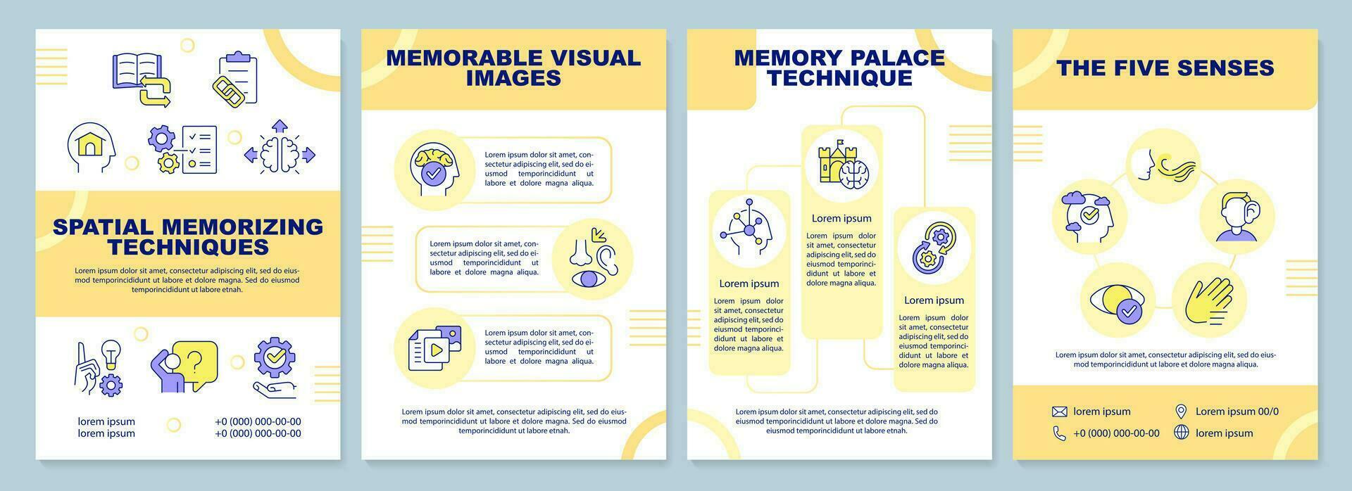 espacial memorizando técnicas laranja folheto modelo. visual. folheto Projeto com linear ícones. editável 4 vetor layouts para apresentação, anual relatórios