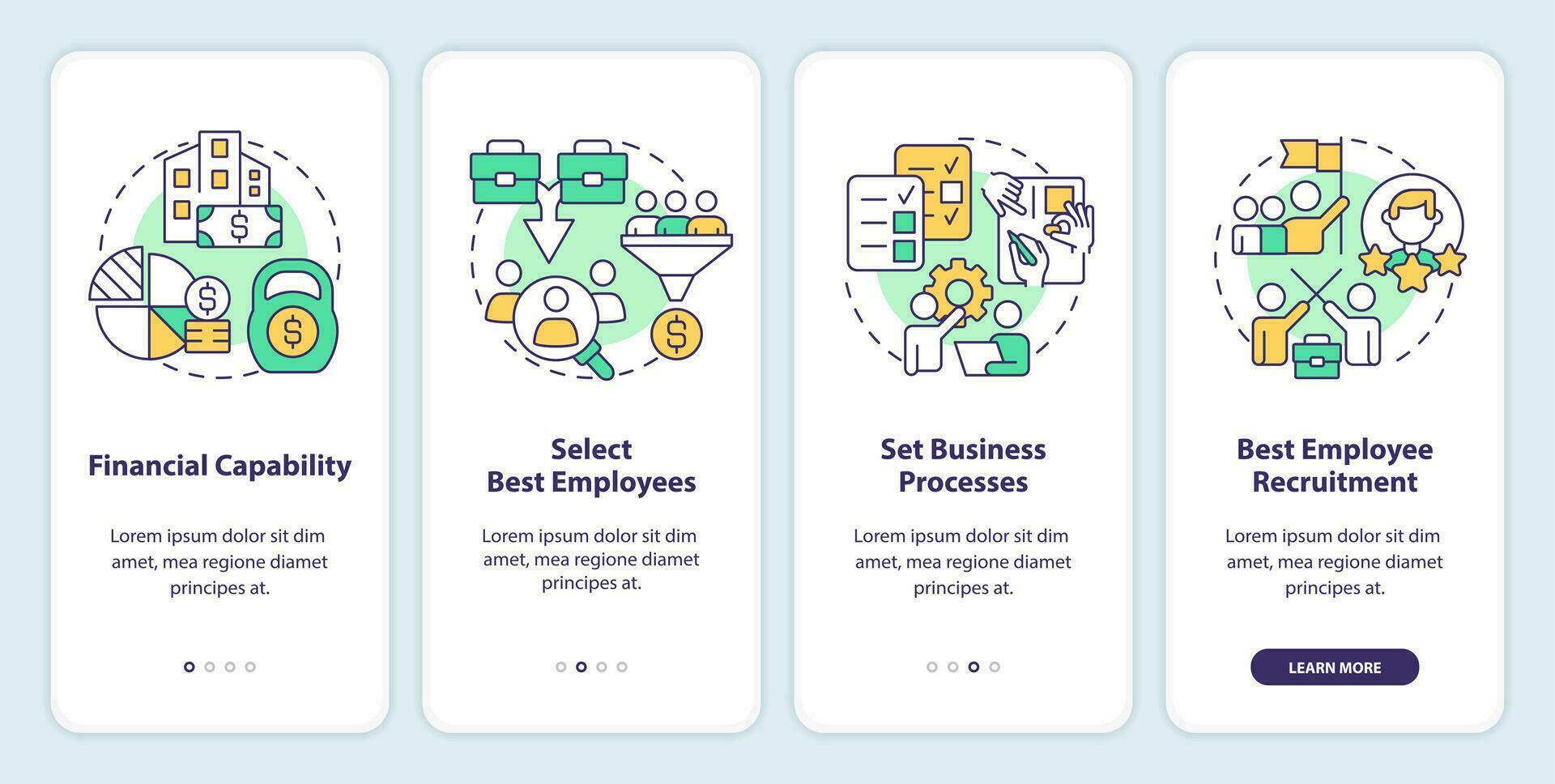 fundir equipes com sucesso onboarding Móvel aplicativo tela. recrutamento passo a passo 4 passos editável gráfico instruções com linear conceitos. interface do usuário, ux, gui modelo vetor