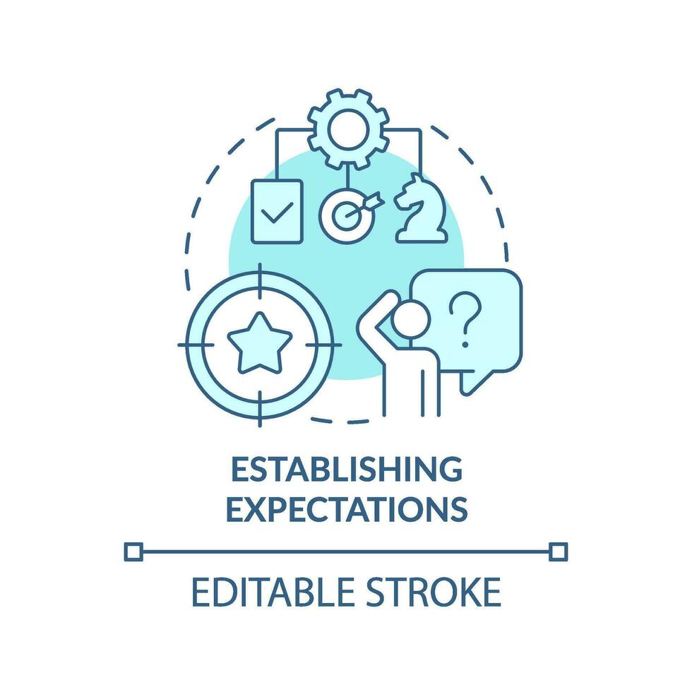 estabelecendo expectativas turquesa conceito ícone. Novo contratar cliente serviço Treinamento abstrato idéia fino linha ilustração. isolado esboço desenho. editável acidente vascular encefálico vetor
