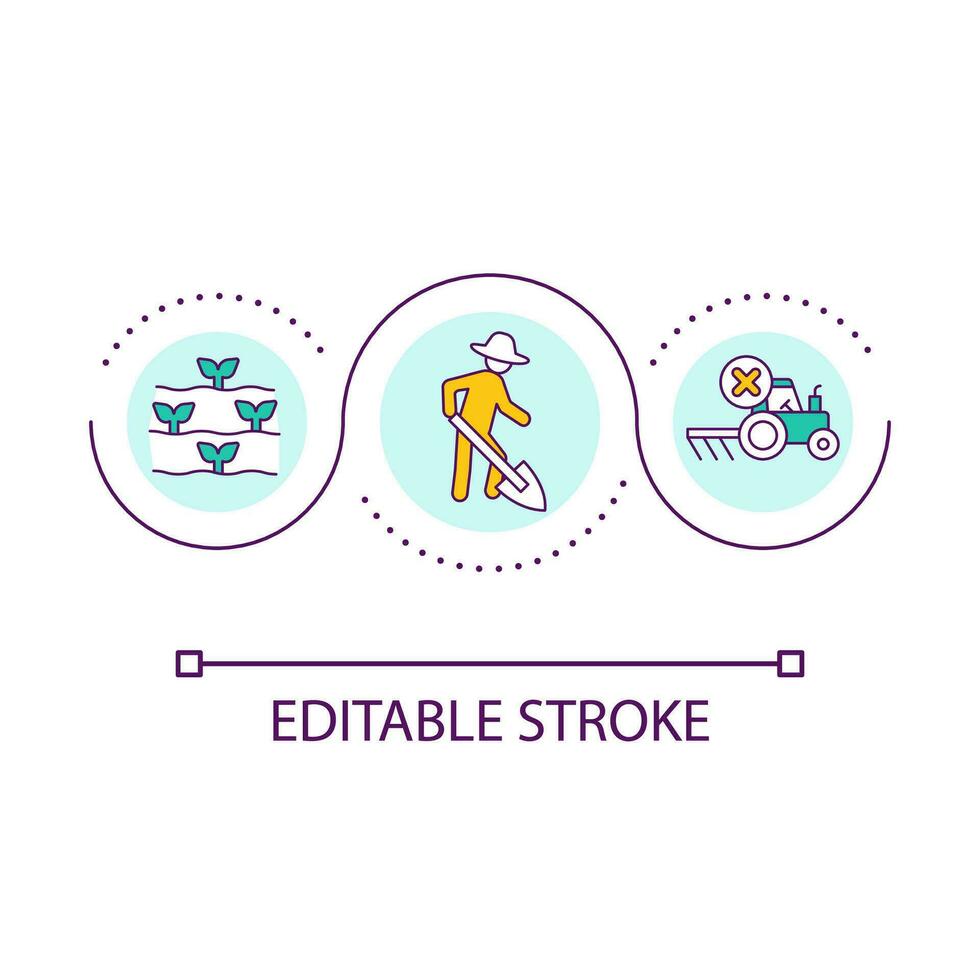 não até agricultura aproximação ciclo conceito ícone. evitar uso do máquinas. agrícola aproximação abstrato idéia fino linha ilustração. isolado esboço desenho. editável acidente vascular encefálico vetor