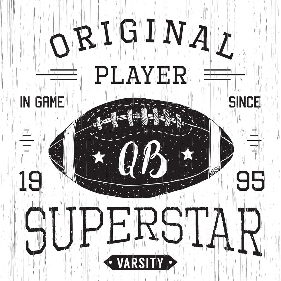 design de t-shirt, gráficos de tipografia superstar de quarterback de futebol americano, ilustração vetorial vetor