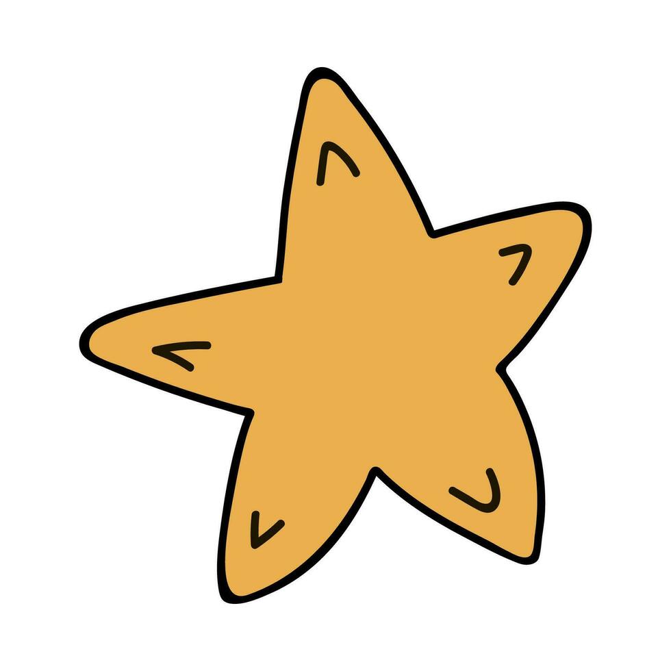 fofa Estrela para decoração Natal árvore dentro amarelo cores. Natal sinal, acolhedor clipart. vetor ilustração com mão desenhado esboço isolado em fundo. para arte, tecido, adesivo, sucatear elemento.