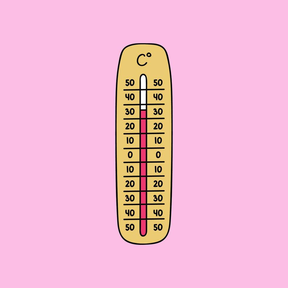 Celsius meteorologia termômetro medindo calor e frio, vetor ilustração. termômetro equipamento mostrando quente ou frio clima. fofa mão desenhado clipart