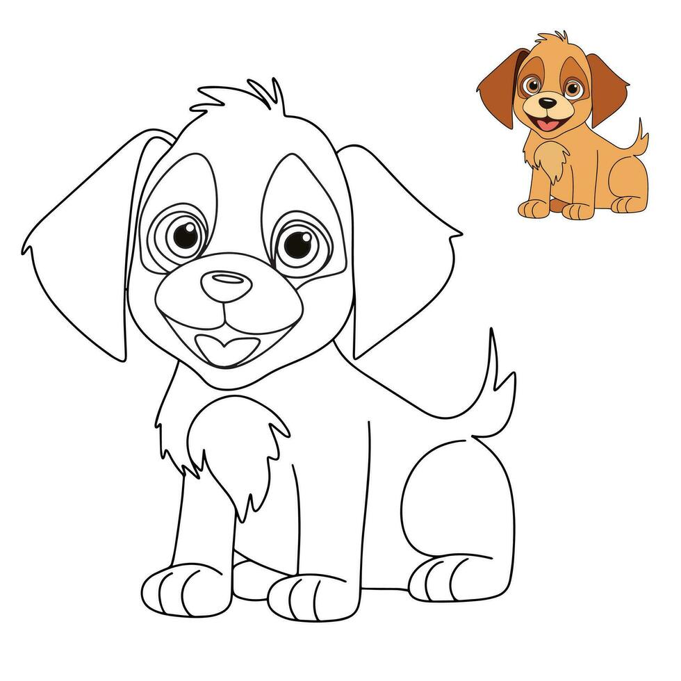 fofa e engraçado coloração página do uma pequeno cachorro. mão desenhado vetor ilustração para coloração livro. coloração livro. desenho animado vetor ilustração