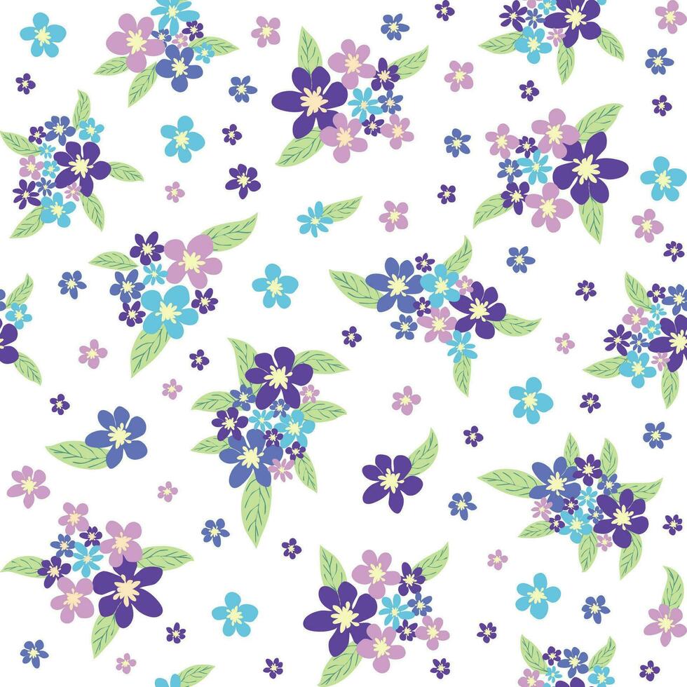 floral desatado padronizar com Ticiano, lavanda, azul, roxa camomila flor e folhas em pastel fundo vetor