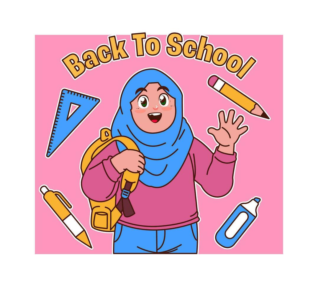 hijab menina costas para escola vetor