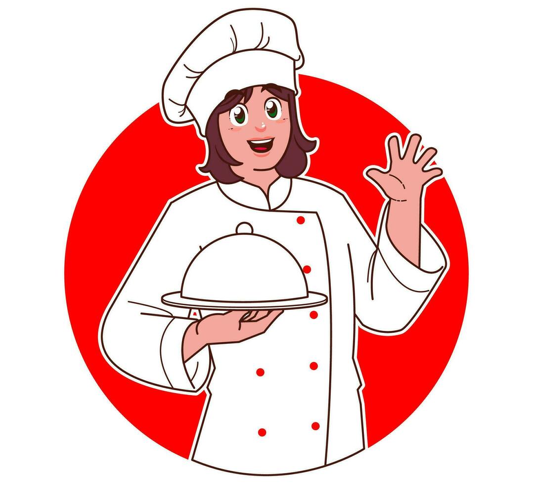 desenho animado fêmea chefe de cozinha vetor