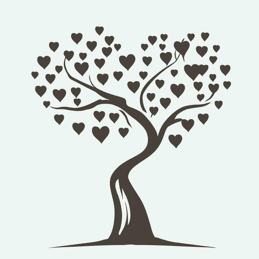 árvore com coração folhas vetor arte, cativante natureza amor ilustração