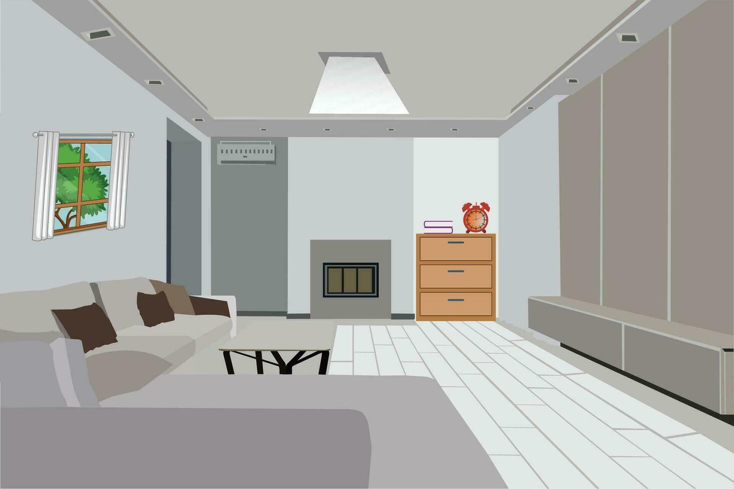 moderno minimalista cinzento cor quarto ilustração com luz vetor